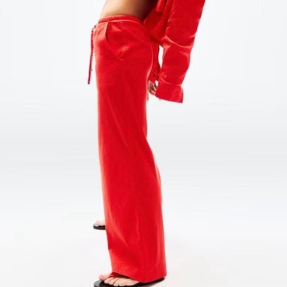 Athleta Pants - ATHLETA XL Paradise Linen Blend  Mid Rise Wide Leg Pants in red EUC